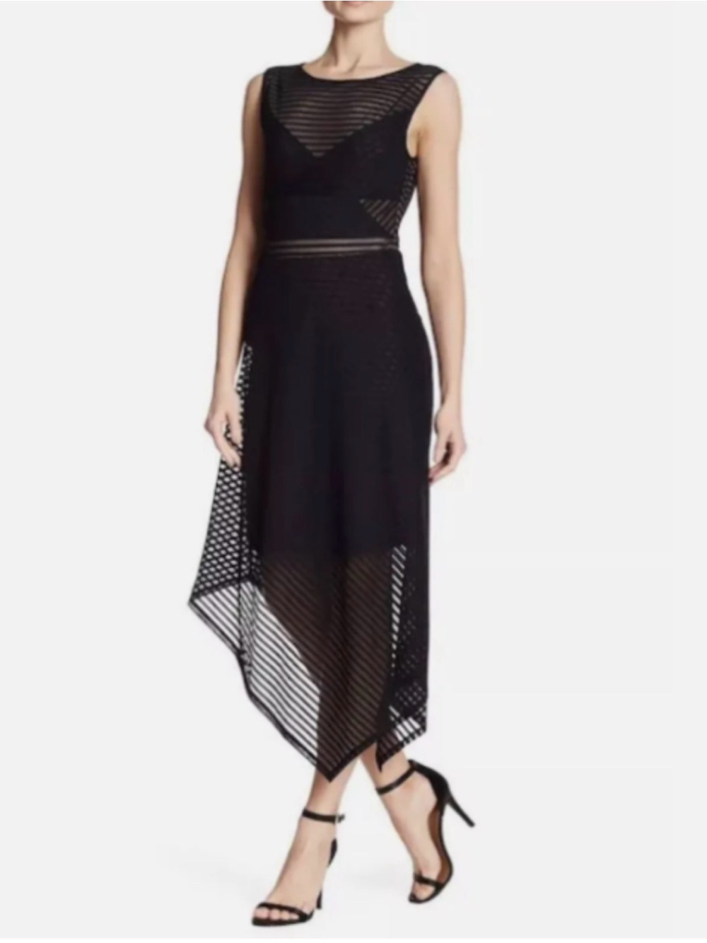 BCBGMaxAzria Black Mesh High-Low Cocktail Dress
